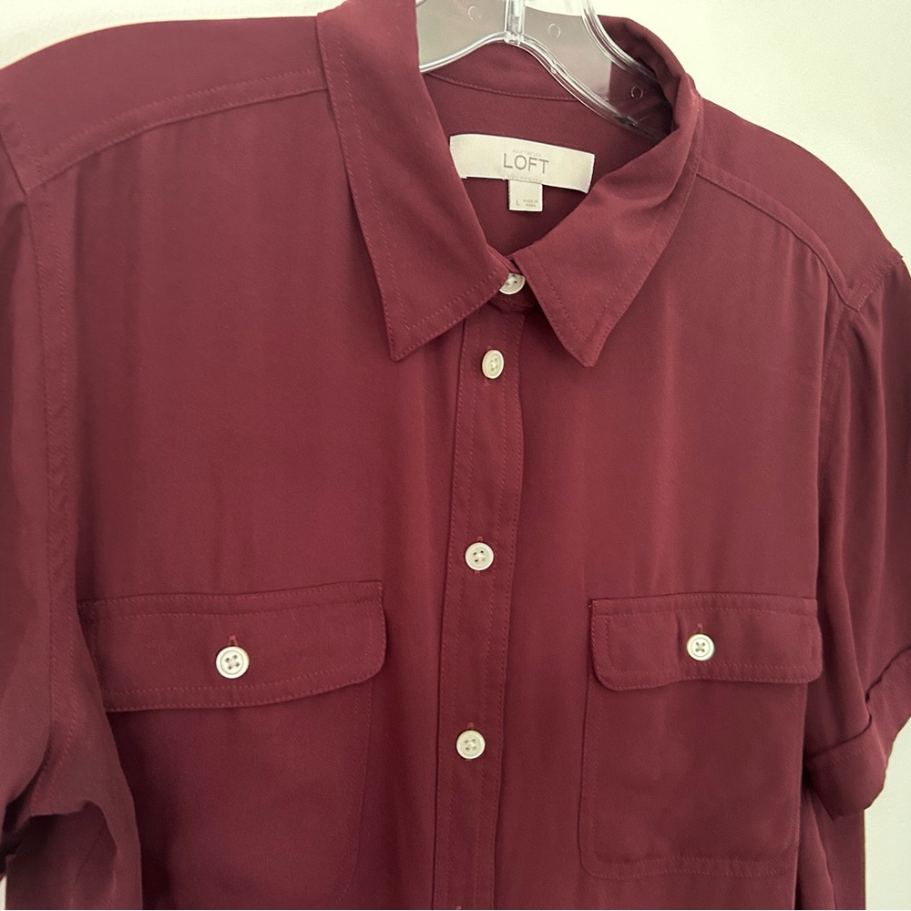 LOFT Red Casual Button Down Shirt